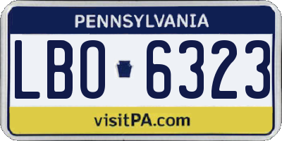 PA license plate LBO6323