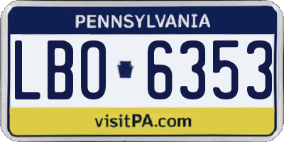 PA license plate LBO6353