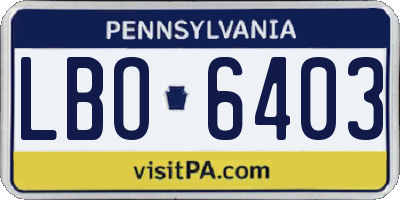 PA license plate LBO6403