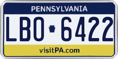 PA license plate LBO6422