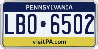 PA license plate LBO6502