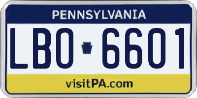 PA license plate LBO6601