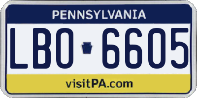PA license plate LBO6605