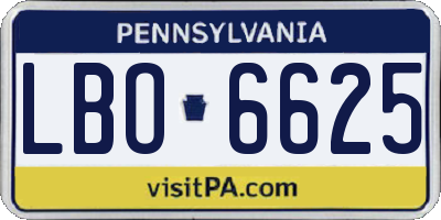 PA license plate LBO6625
