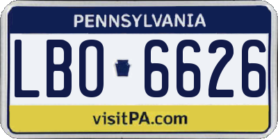 PA license plate LBO6626