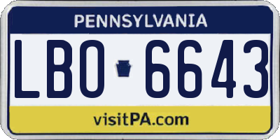 PA license plate LBO6643