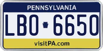 PA license plate LBO6650
