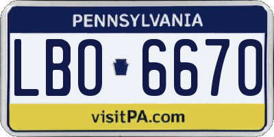 PA license plate LBO6670