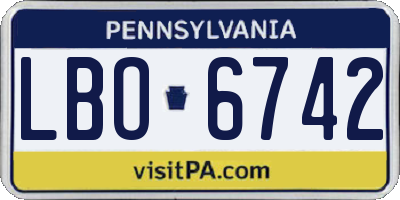 PA license plate LBO6742