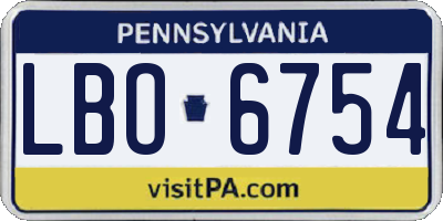 PA license plate LBO6754