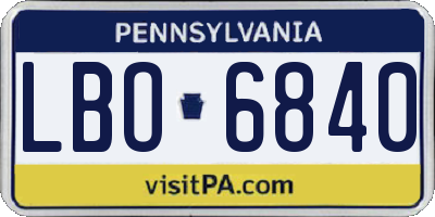 PA license plate LBO6840