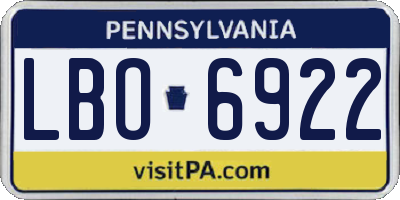 PA license plate LBO6922