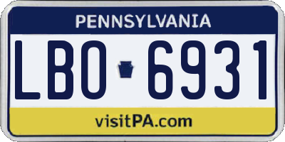 PA license plate LBO6931