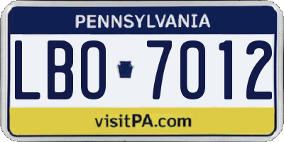 PA license plate LBO7012