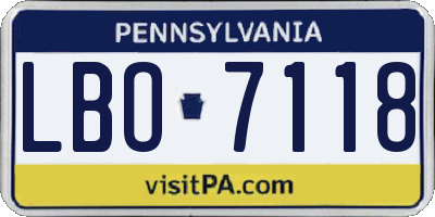 PA license plate LBO7118