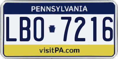 PA license plate LBO7216