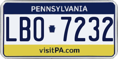 PA license plate LBO7232