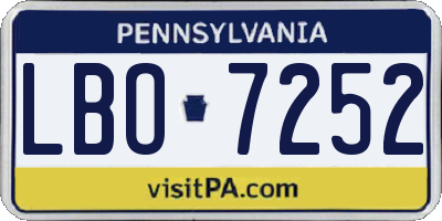 PA license plate LBO7252