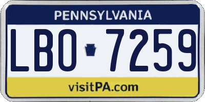 PA license plate LBO7259