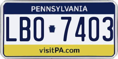PA license plate LBO7403