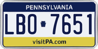 PA license plate LBO7651