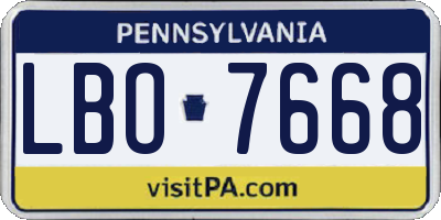PA license plate LBO7668