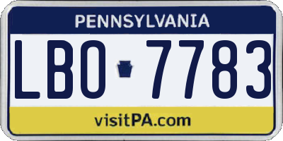 PA license plate LBO7783
