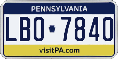 PA license plate LBO7840