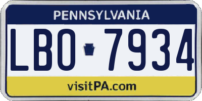 PA license plate LBO7934