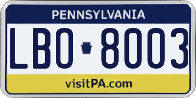 PA license plate LBO8003