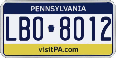 PA license plate LBO8012