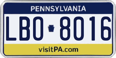 PA license plate LBO8016