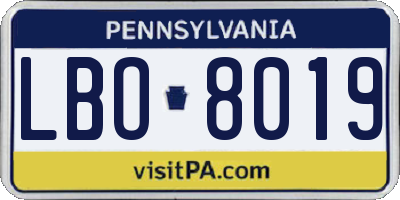 PA license plate LBO8019