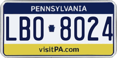 PA license plate LBO8024