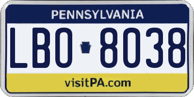 PA license plate LBO8038