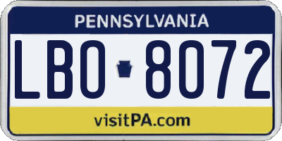 PA license plate LBO8072