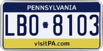 PA license plate LBO8103