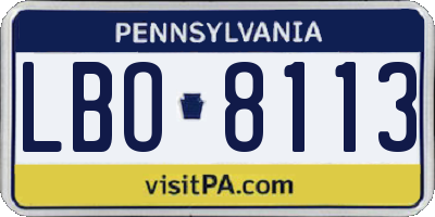 PA license plate LBO8113