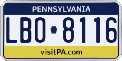 PA license plate LBO8116