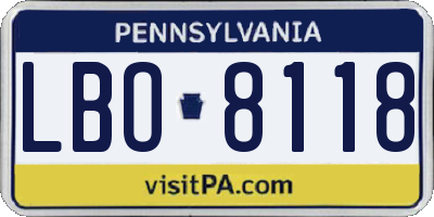 PA license plate LBO8118