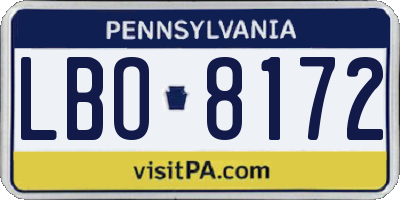 PA license plate LBO8172