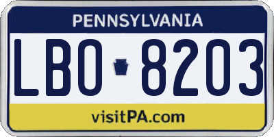 PA license plate LBO8203