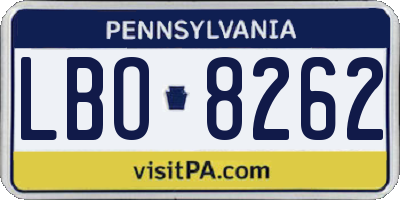 PA license plate LBO8262