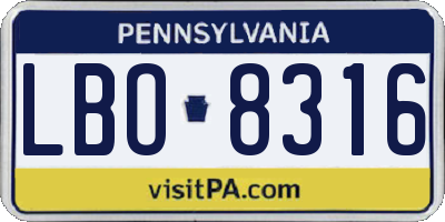 PA license plate LBO8316