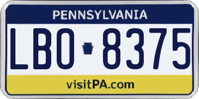 PA license plate LBO8375