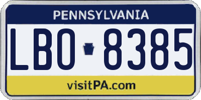 PA license plate LBO8385