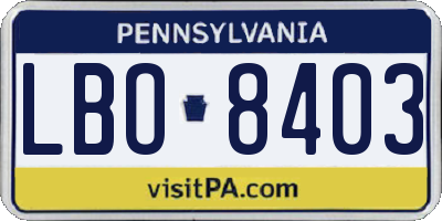 PA license plate LBO8403