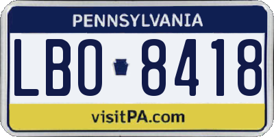 PA license plate LBO8418