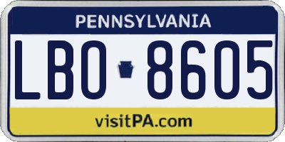 PA license plate LBO8605