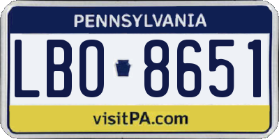 PA license plate LBO8651